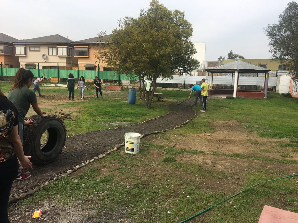 Estudiantes trabajando en el huerto del colegio